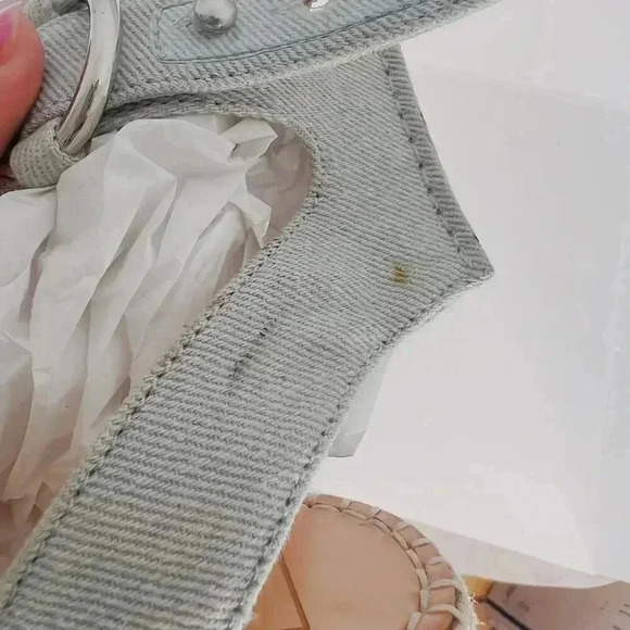 Dolce Vita Denim Platform Sandals Wedges Blue Cream Woven Women's Size 9.5 - Picture 10 of 12